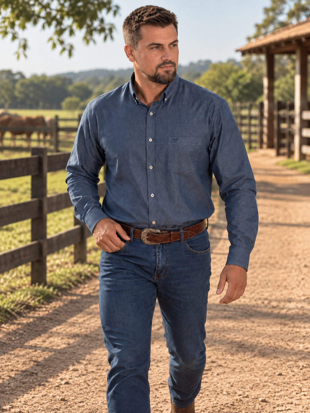 Camisa Lisa Classic Jeans Claro - Manga Longa