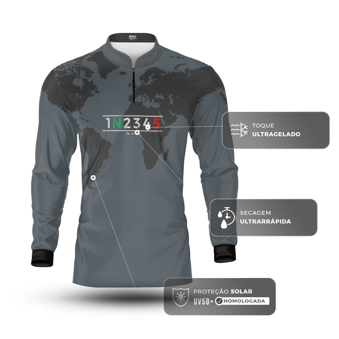 Camisa Manga Longa com Proteção UV50 Brk Cinza Mapa Mundi 5 Marchas