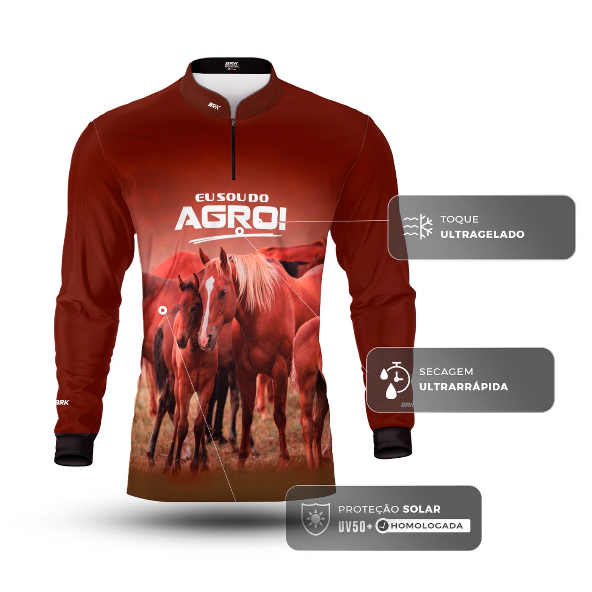 Camisa UV50 Agro Brk Eu Sou do Agro Marrom Cavalos - Brk Agro