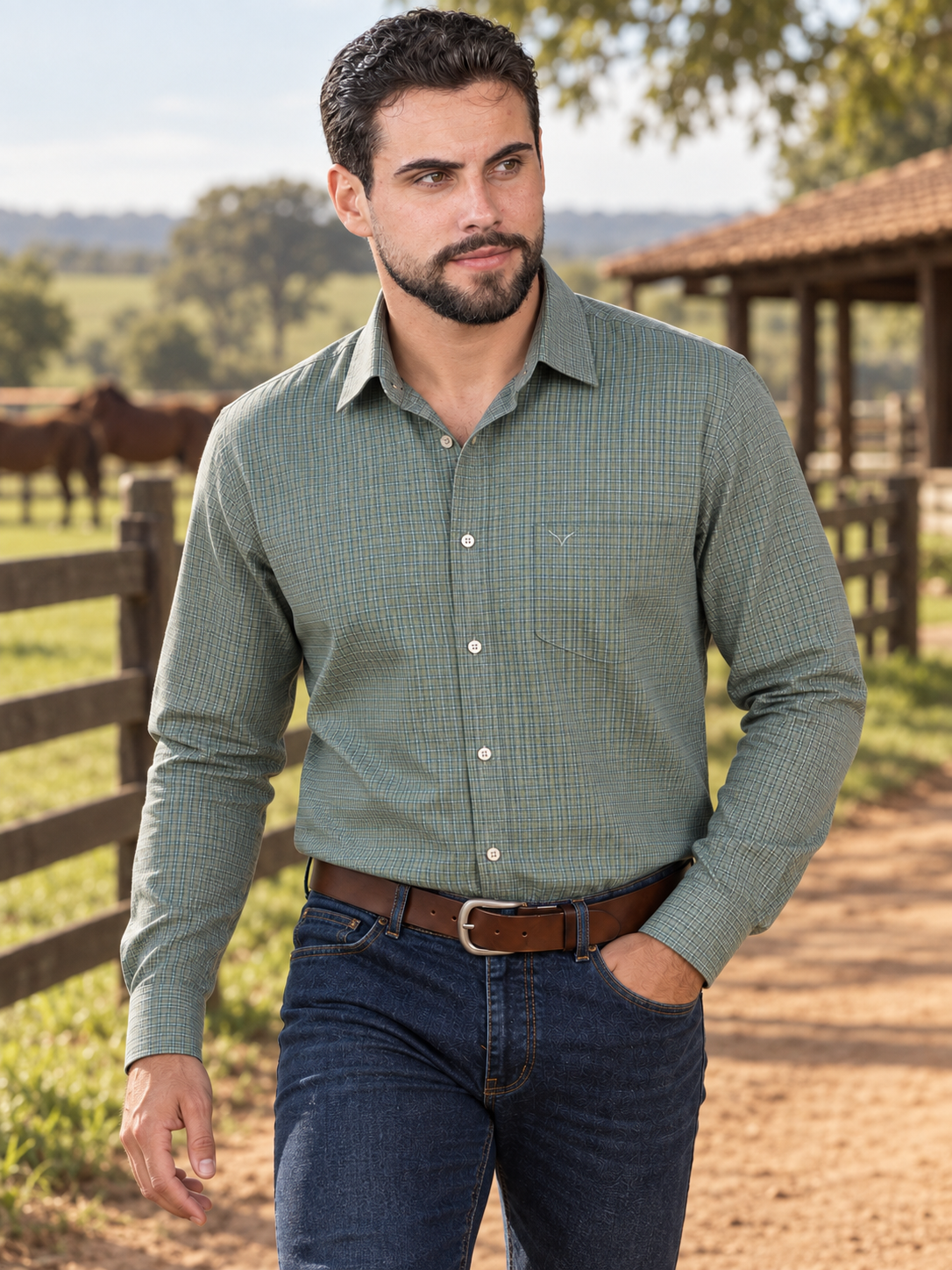 Camisa Xadrez Farm Verde Claro - Manga Longa