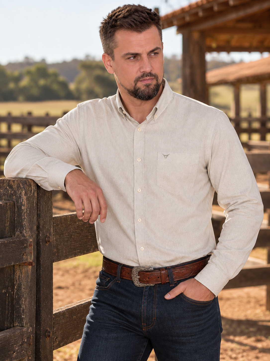 Camisa Lisa Classic Bege - Manga Longa