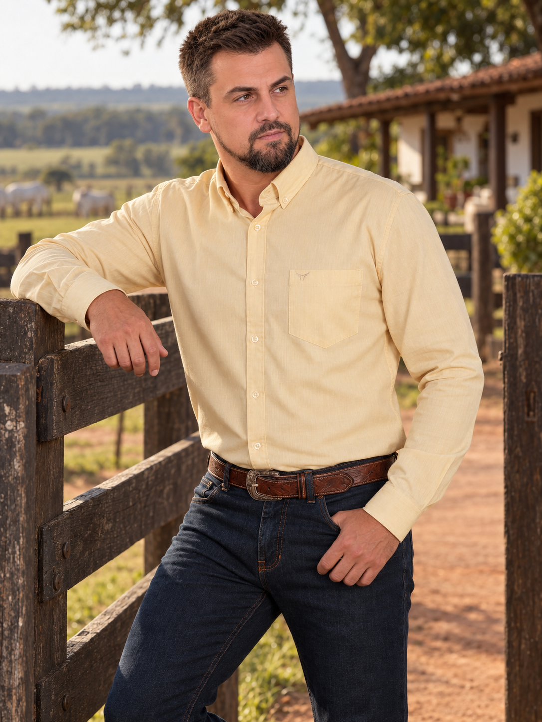 Camisa Lisa Classic Amarelo Manteiga - Manga Longa