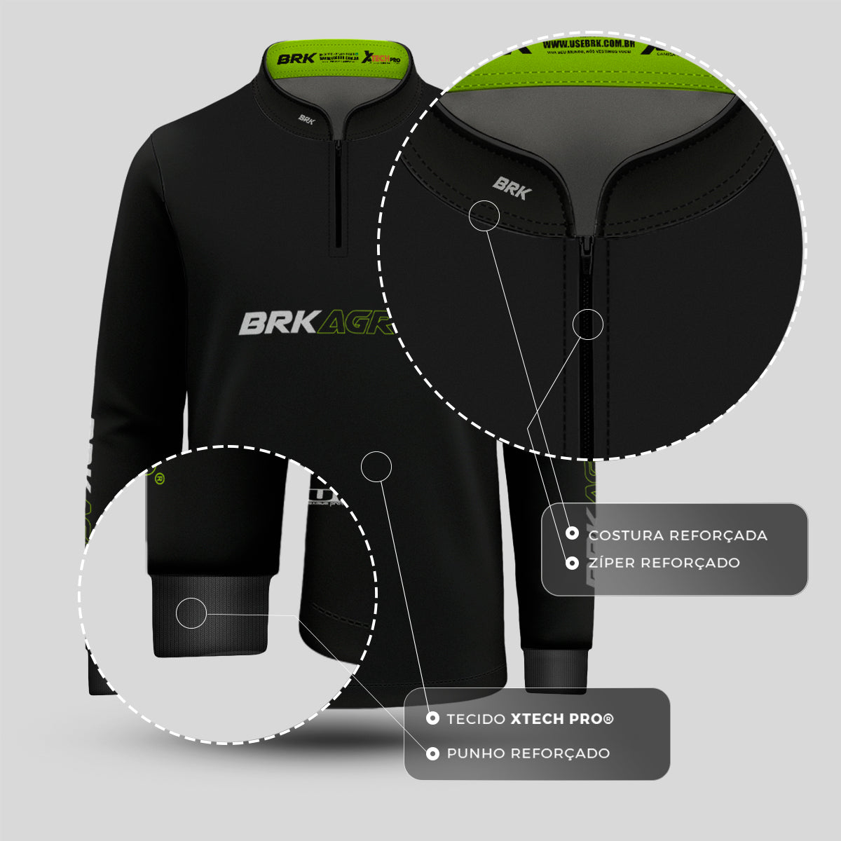 Camisa Infantil Agro Brk Preto Básica com Proteção Solar UV50+ - Brk Agro