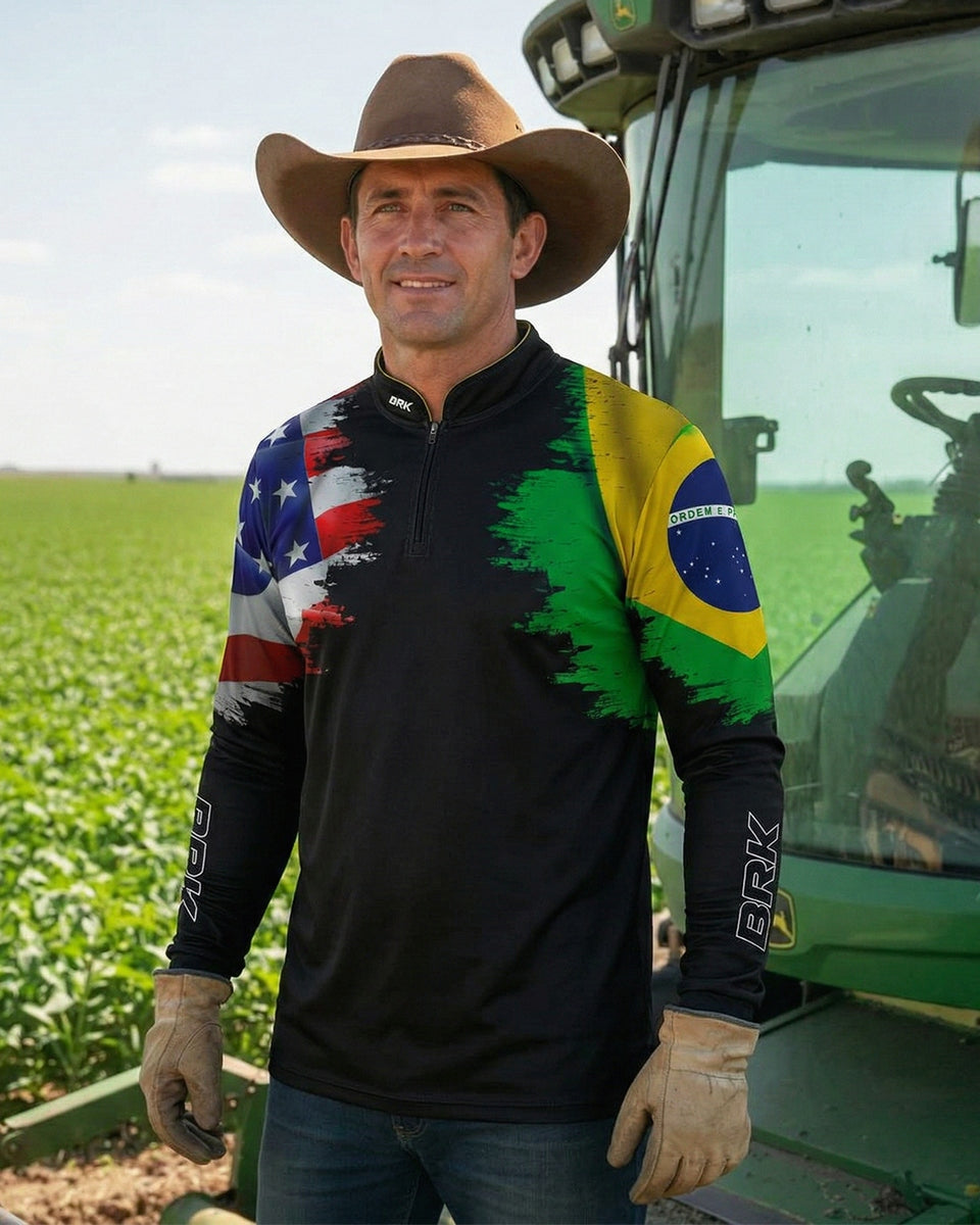 Camisa Agro Brk Bandeira Brasil Estados Unidos com Proteção Solar UV50+ - Brk Agro