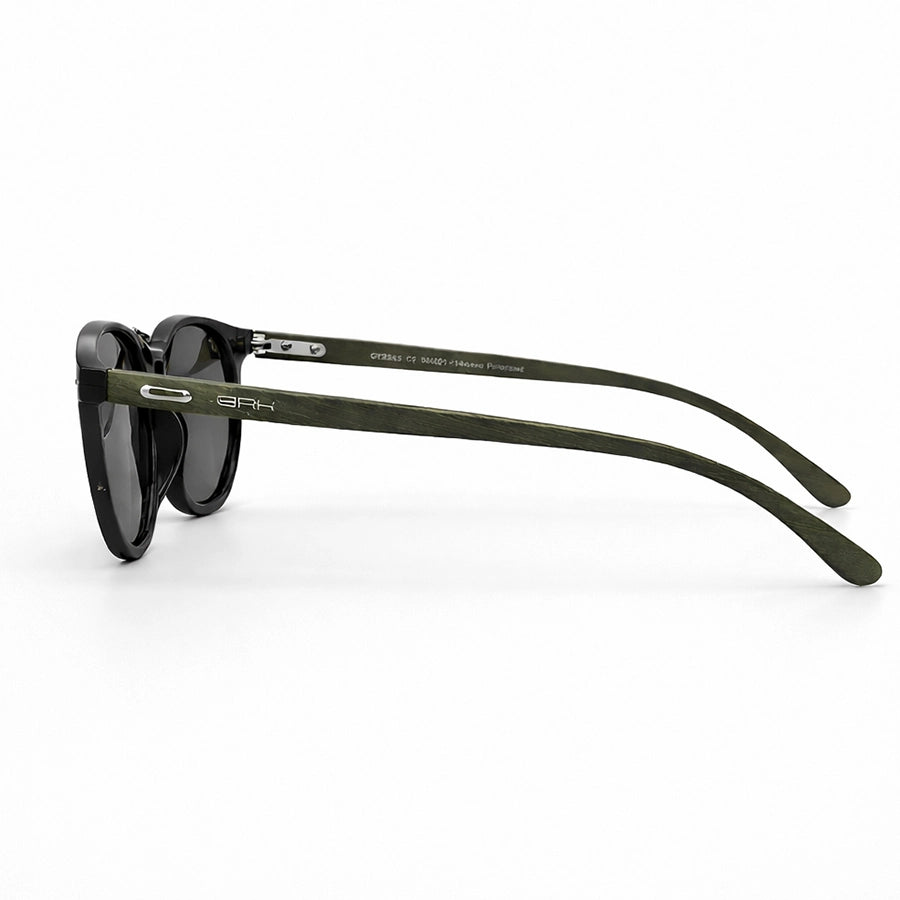 Óculos de Sol Brk Arredondado Preto com Haste Verde Militar e Lente Polarizada Cinza UV400 - Brk Agro