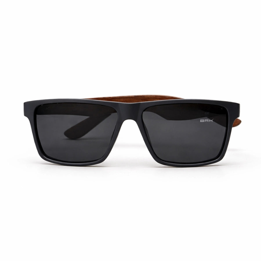 Óculos de Sol Brk Quadrado Preto com Haste em Madeira e Lente Polarizada Fumê UV400 - Brk Agro