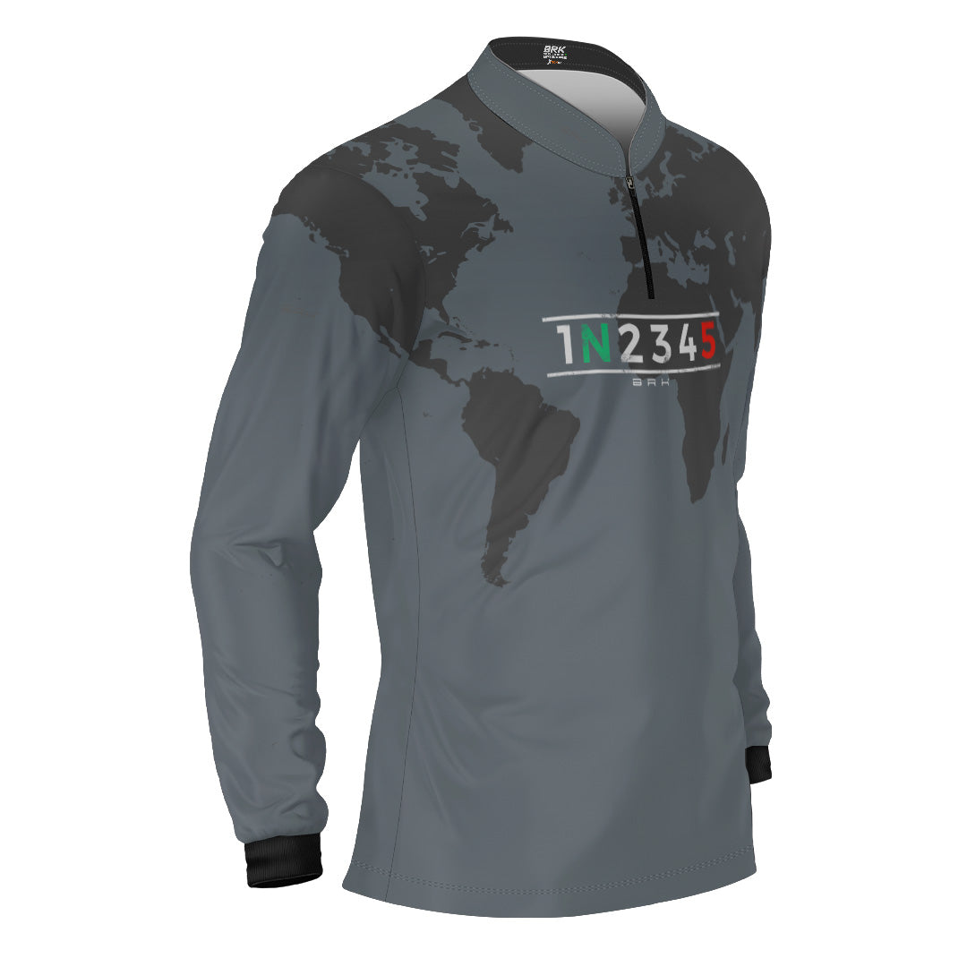 Camisa Manga Longa com Proteção UV50 Brk Cinza Mapa Mundi 5 Marchas