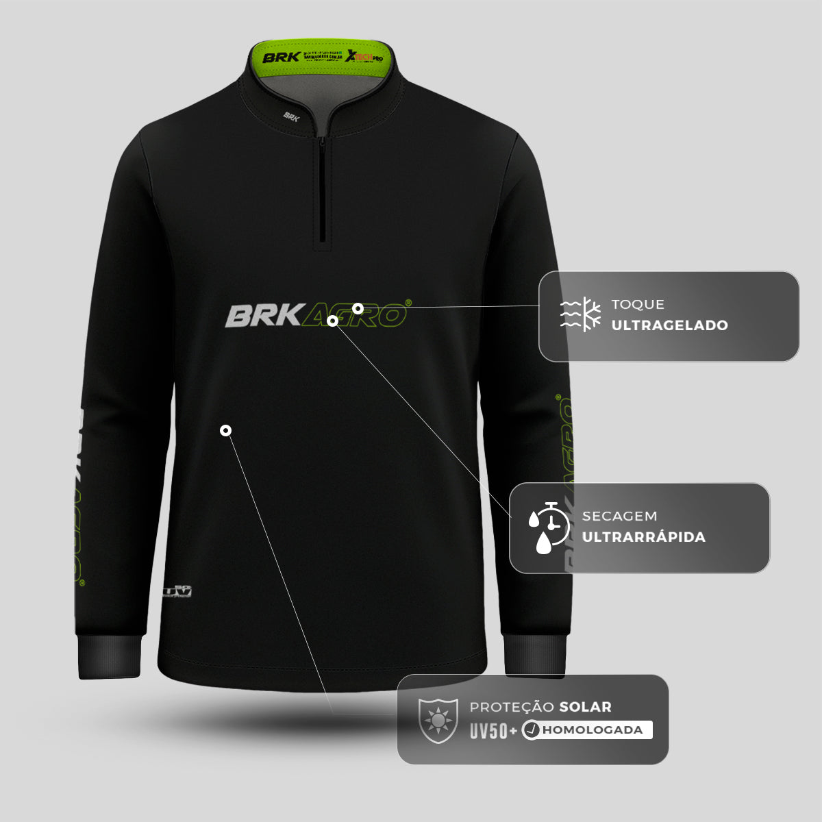 Camisa Infantil Agro Brk Preto Básica com Proteção Solar UV50+ - Brk Agro