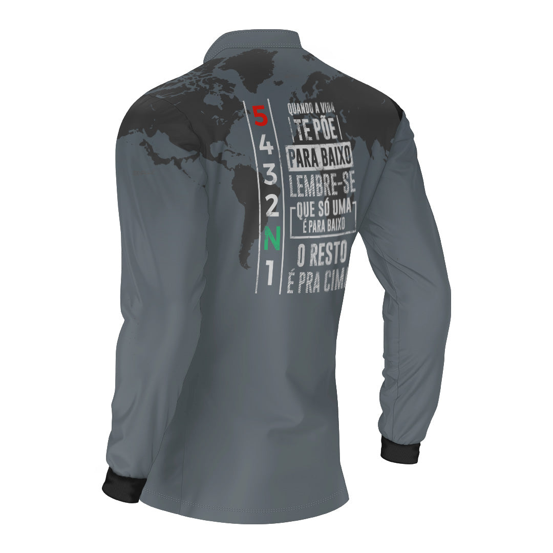 Camisa Manga Longa com Proteção UV50 Brk Cinza Mapa Mundi 5 Marchas