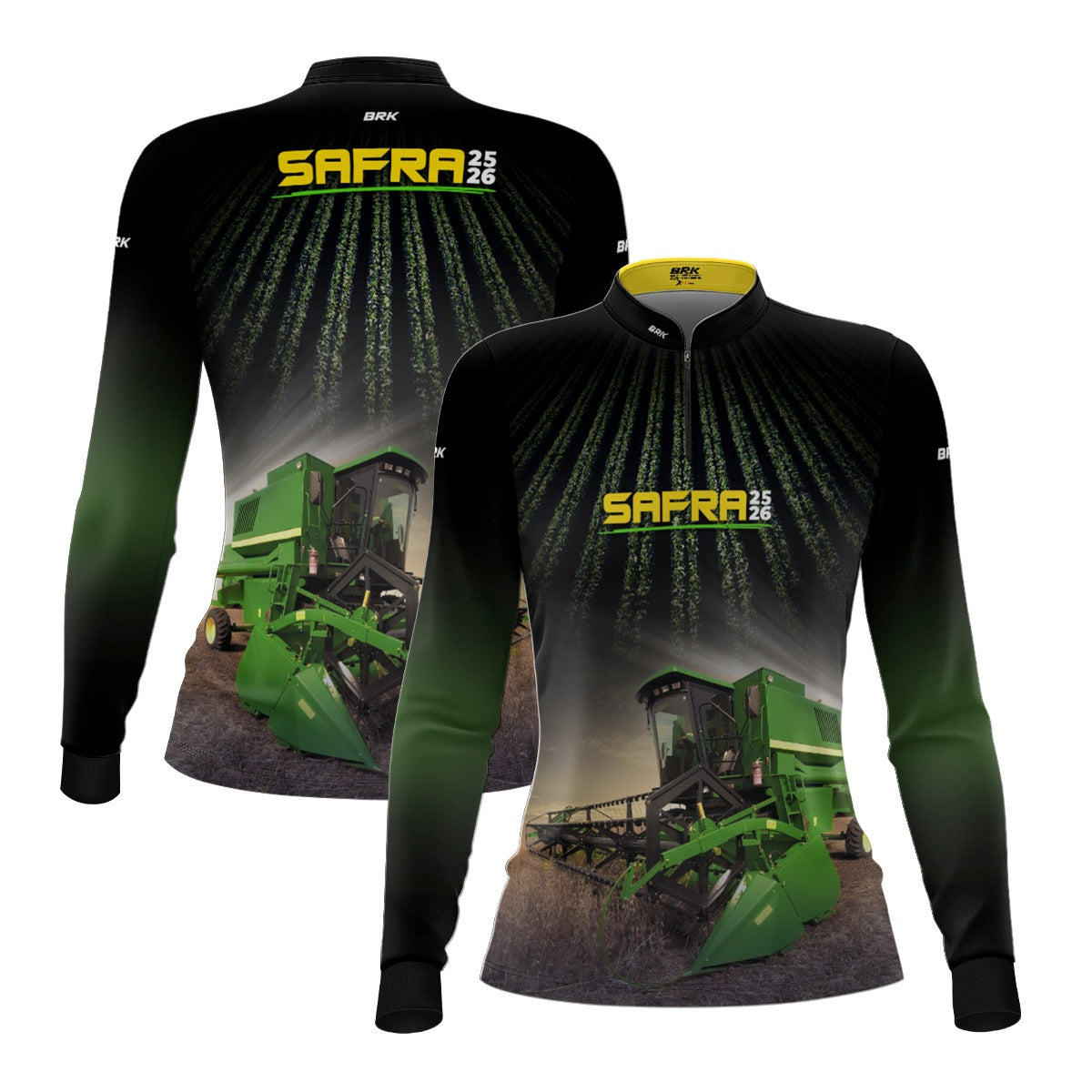 Camisa Agro Feminina Brk Safra Colhe Soja Preta com Proteção Solar UV50+ - Brk Agro