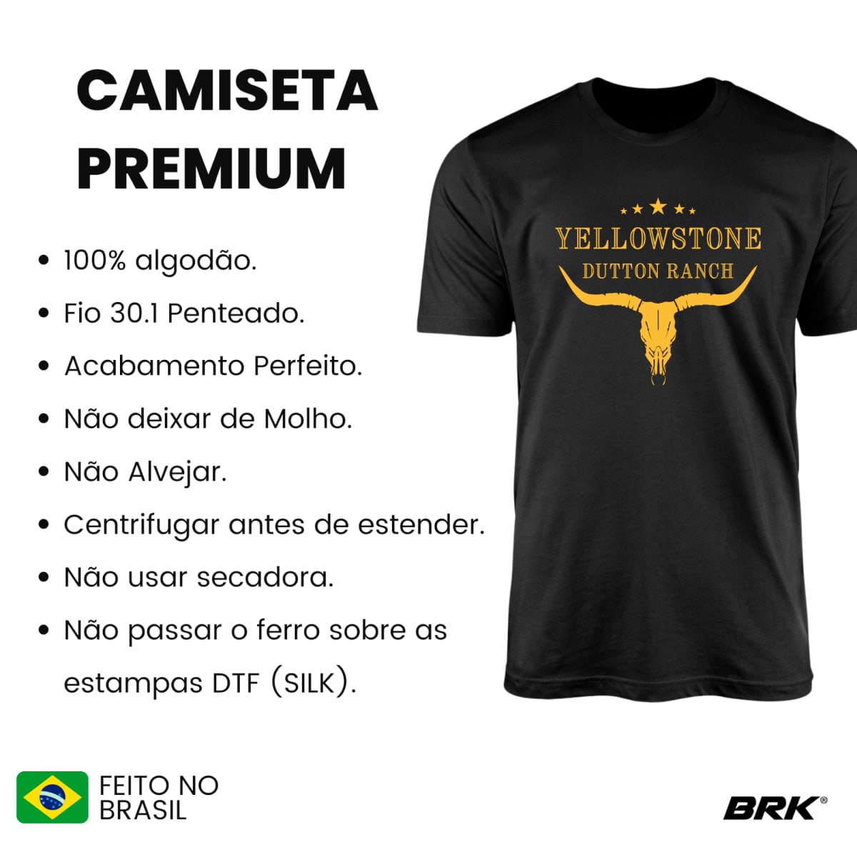 Camiseta Agro Brk Yellowstone Dutton Ranch Amarelo com Algodão Premium - Brk Agro