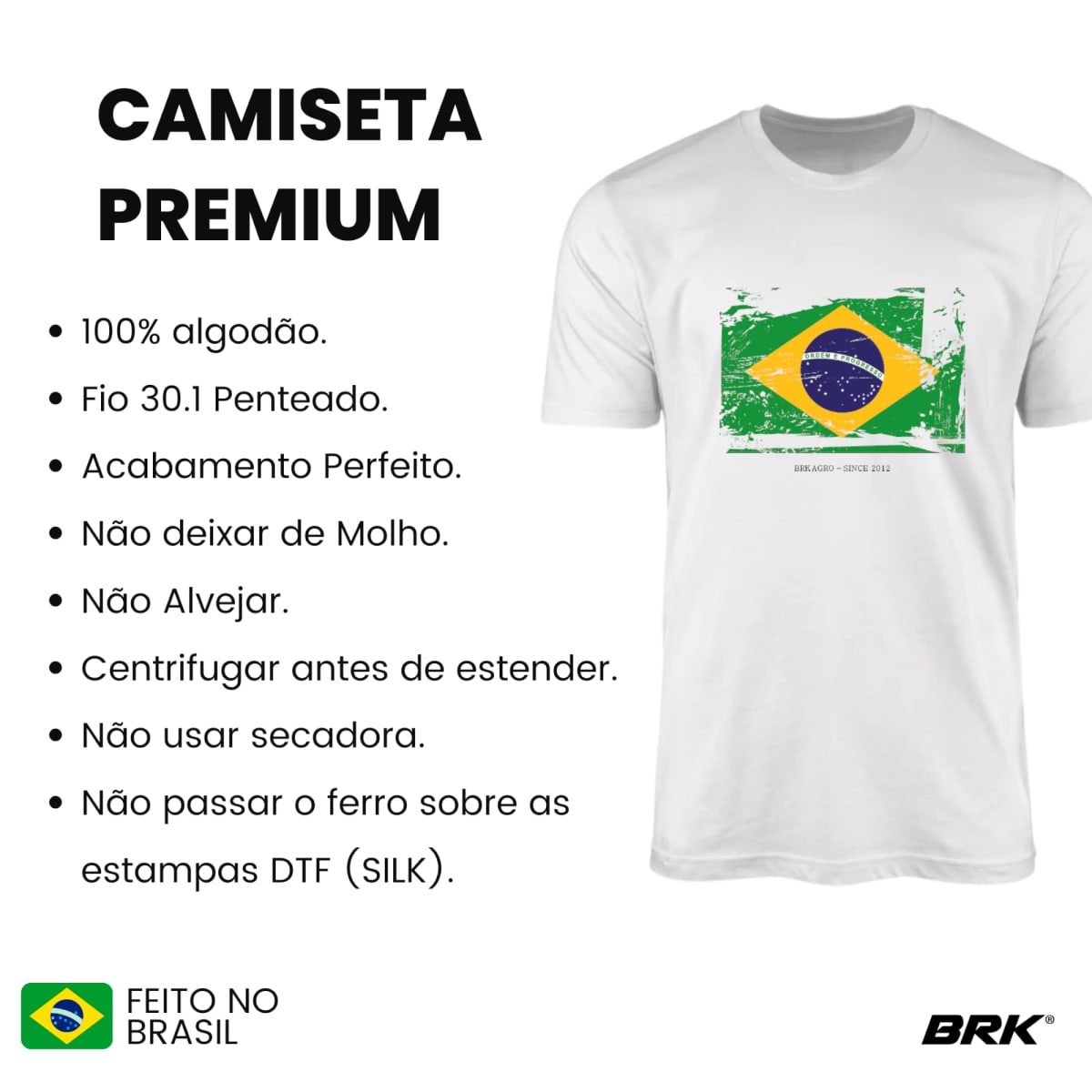 Camiseta Agro Brk Bandeira Brasil Algodão Premium - Brk Agro