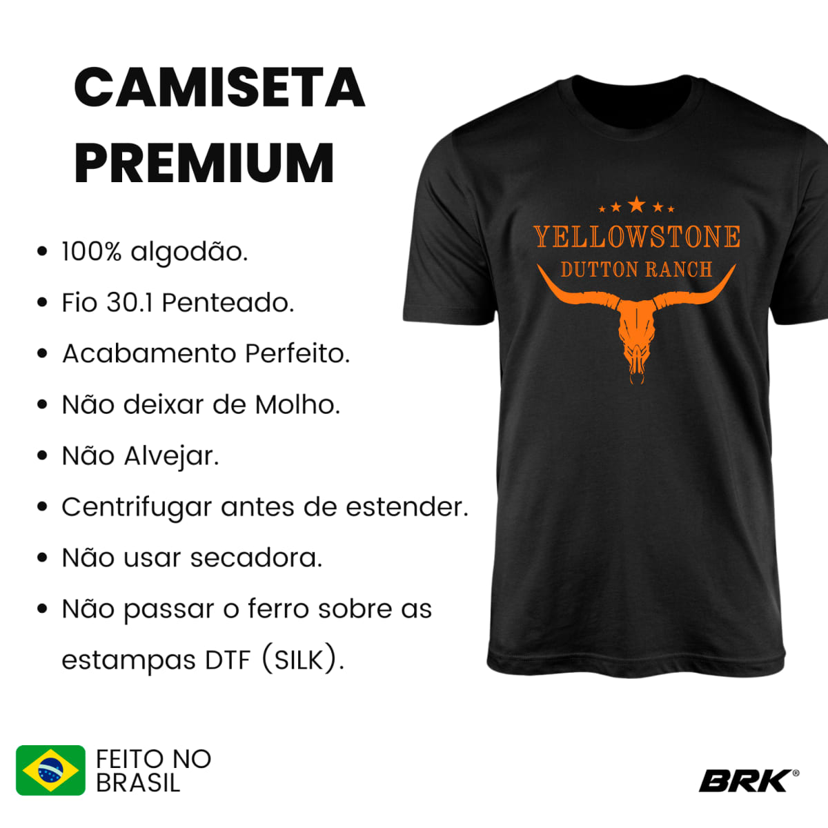 Camiseta Agro Brk Yellowstone Dutton Ranch Laranja com Algodão Premium - Brk Agro