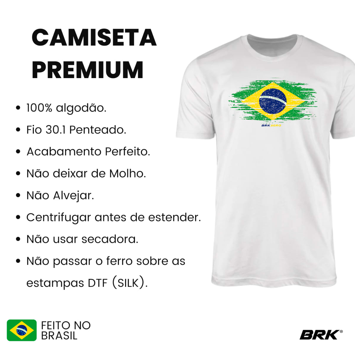Camiseta Agro Brk Bandeira do Brasil Algodão Premium - Brk Agro