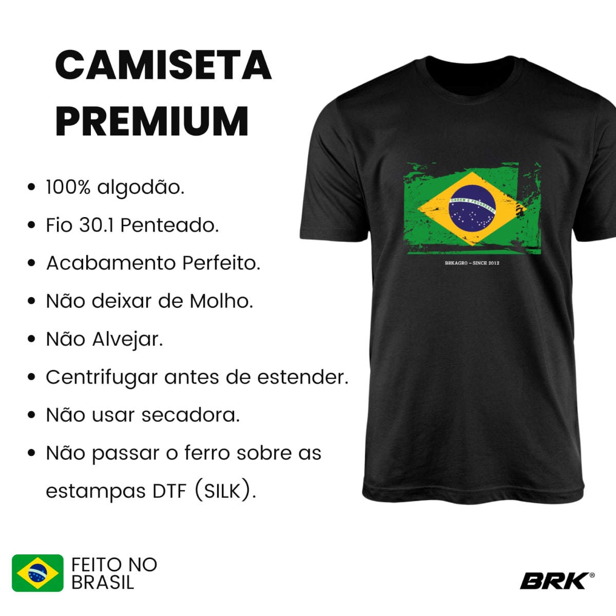 Camiseta Agro Brk Bandeira Brasil Algodão Premium - Brk Agro