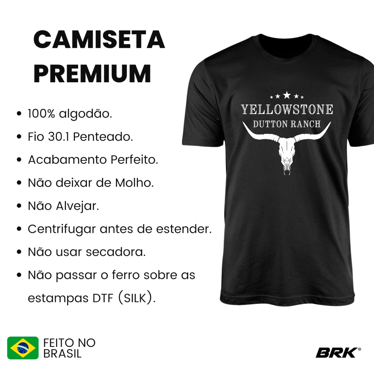 Camiseta Agro Brk Yellowstone Dutton Ranch Branca com Algodão Premium - Brk Agro