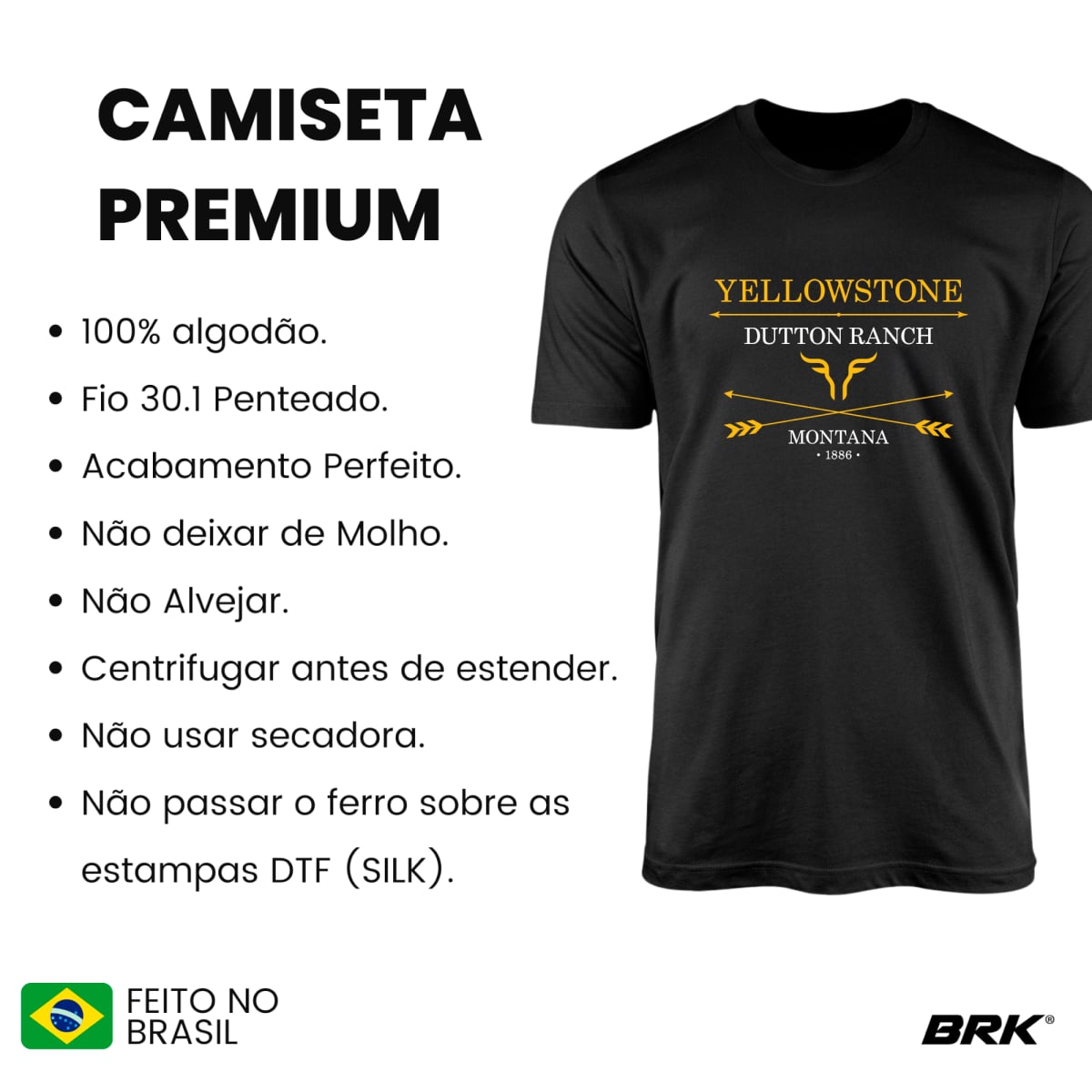 Camiseta Agro Brk Yellowstone Montana Símbolo Touro com Algodão Premium - Brk Agro