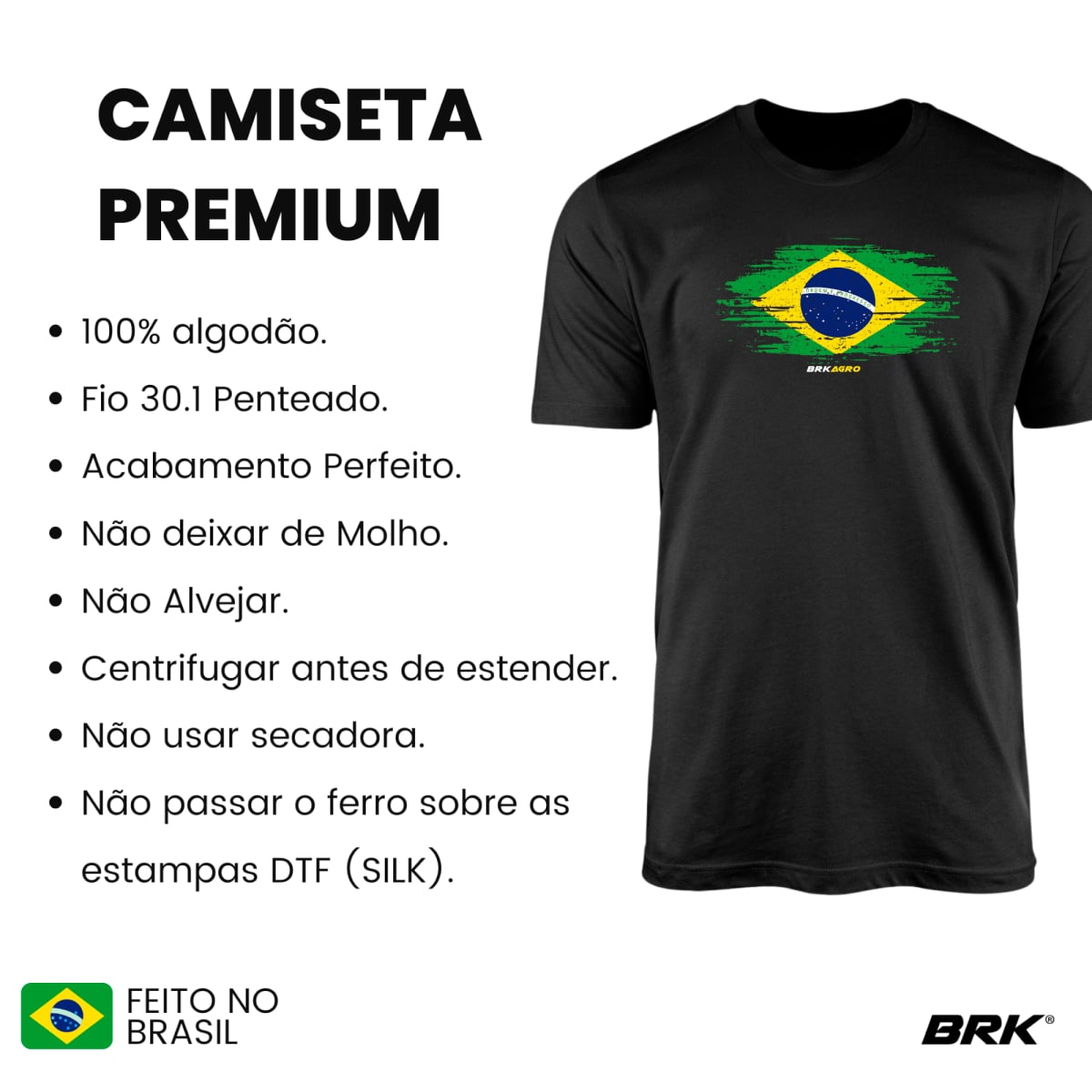 Camiseta Agro Brk Bandeira do Brasil Algodão Premium - Brk Agro