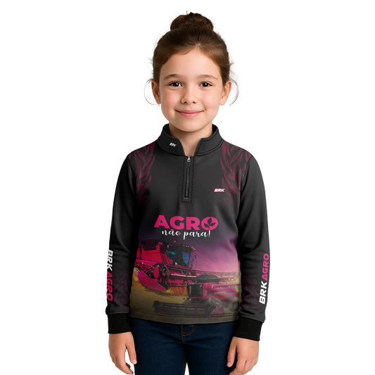 Camisa Agro Infantil Brk O Agro Não Para Preta com UV50+ - Brk Agro