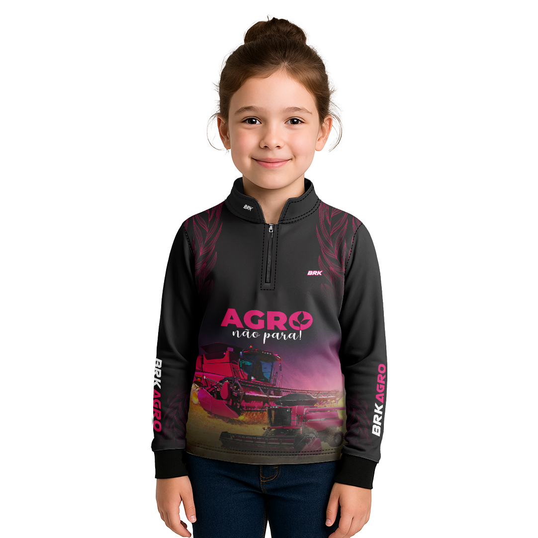 Camisa Agro Infantil Brk O Agro Não Para Preta com UV50+ - Brk Agro