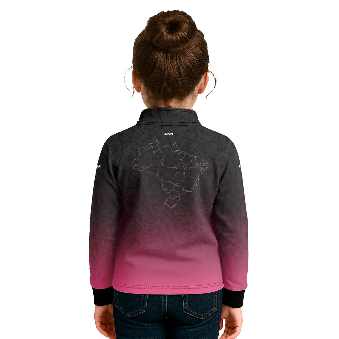 Camisa Infantil Agro Brk Camuflado Preto e Rosa Bandeira do Brasil com Proteção Solar UV50+ - Brk Agro