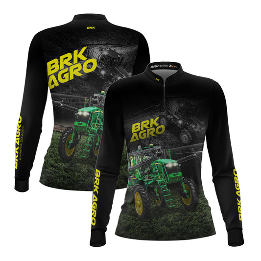 Camisa Agro Feminina Brk Trator Pulverizador M4000 Escura com Proteção Solar UV50+