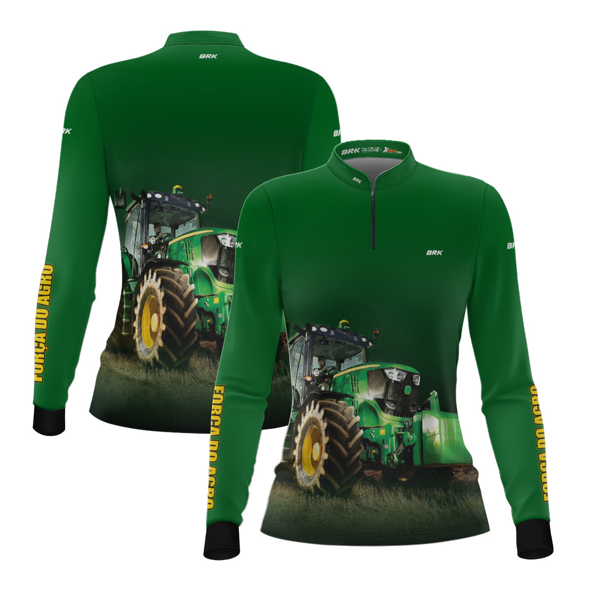 Camisa Feminina Agro Brk Força do Agro Trator Verde com UV50+ - Brk Agro