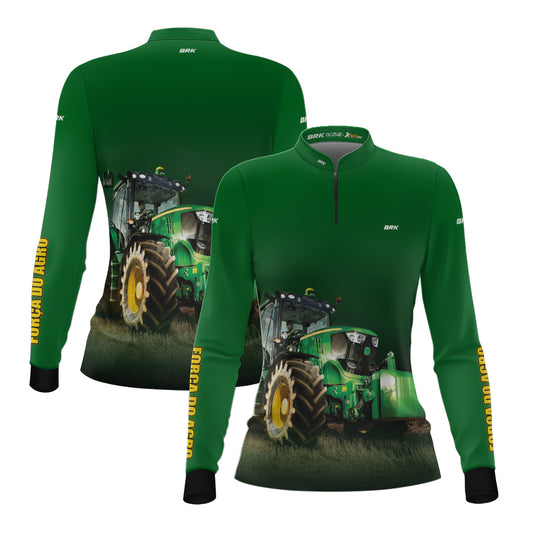 Camisa Feminina Agro Brk Força do Agro Trator Verde com UV50+