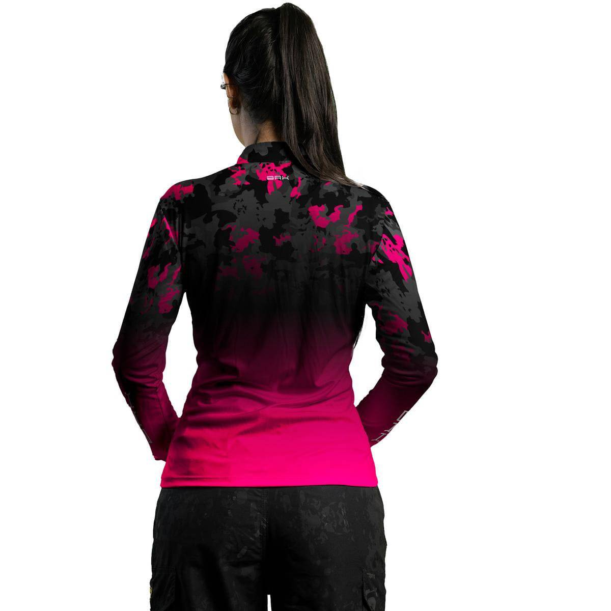 Camisa Agro Brk Feminina Preta e Rosa com Proteção Solar UV50+ - Brk Agro