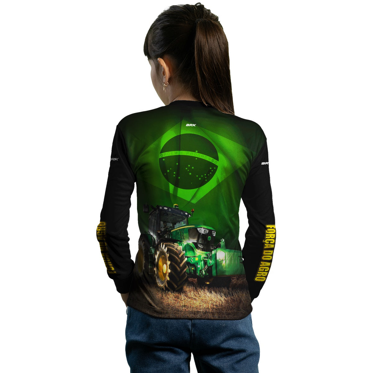 Camisa Infantil Agro Brk Trator Verde Brasil com Proteção UV50+ - Brk Agro