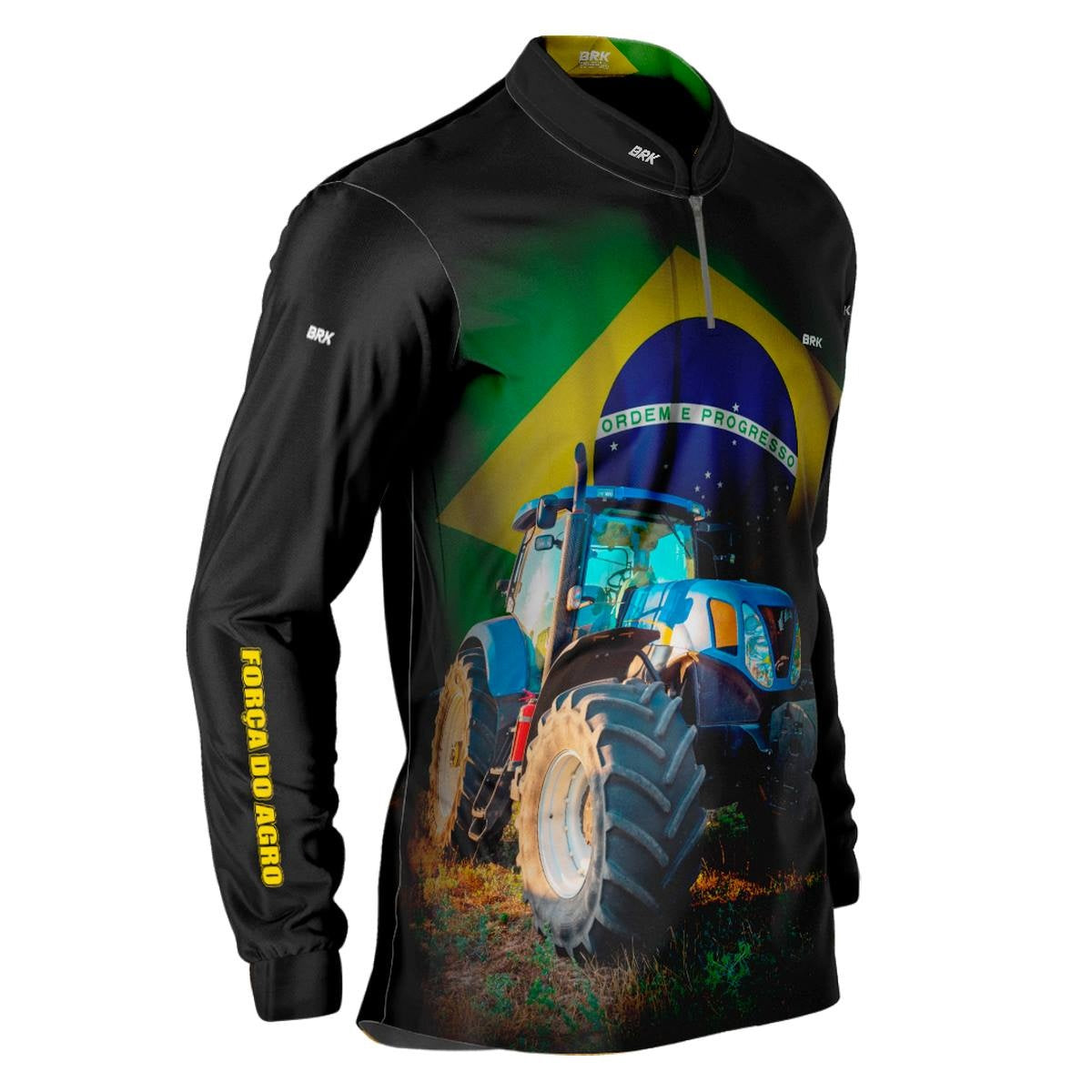 Camisa Agro Brk Trator Azul Bandeira do Brasil com Proteção Solar UV50+ - Brk Agro