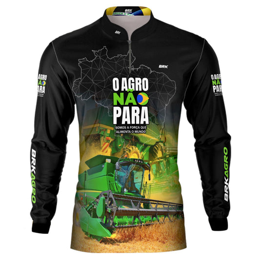 Camisa Agro Brk O Agro Não Para Trator Verde com Proteção Solar UV50+ Envio Imediato - Brk Agro