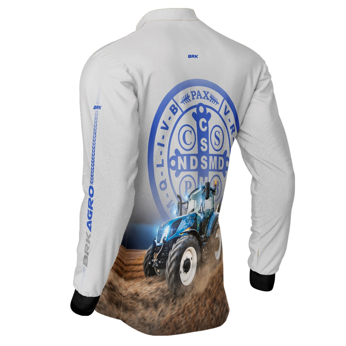 Camisa Agro Brk Trator Azul e Branco São Bento com Proteção Solar UV50+ - BRK AGRO