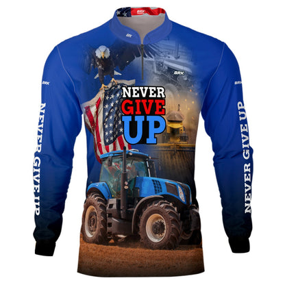 Camisa Agro Brk Azul Trator Never Give Up com Proteção Solar UV50+ - Brk Agro