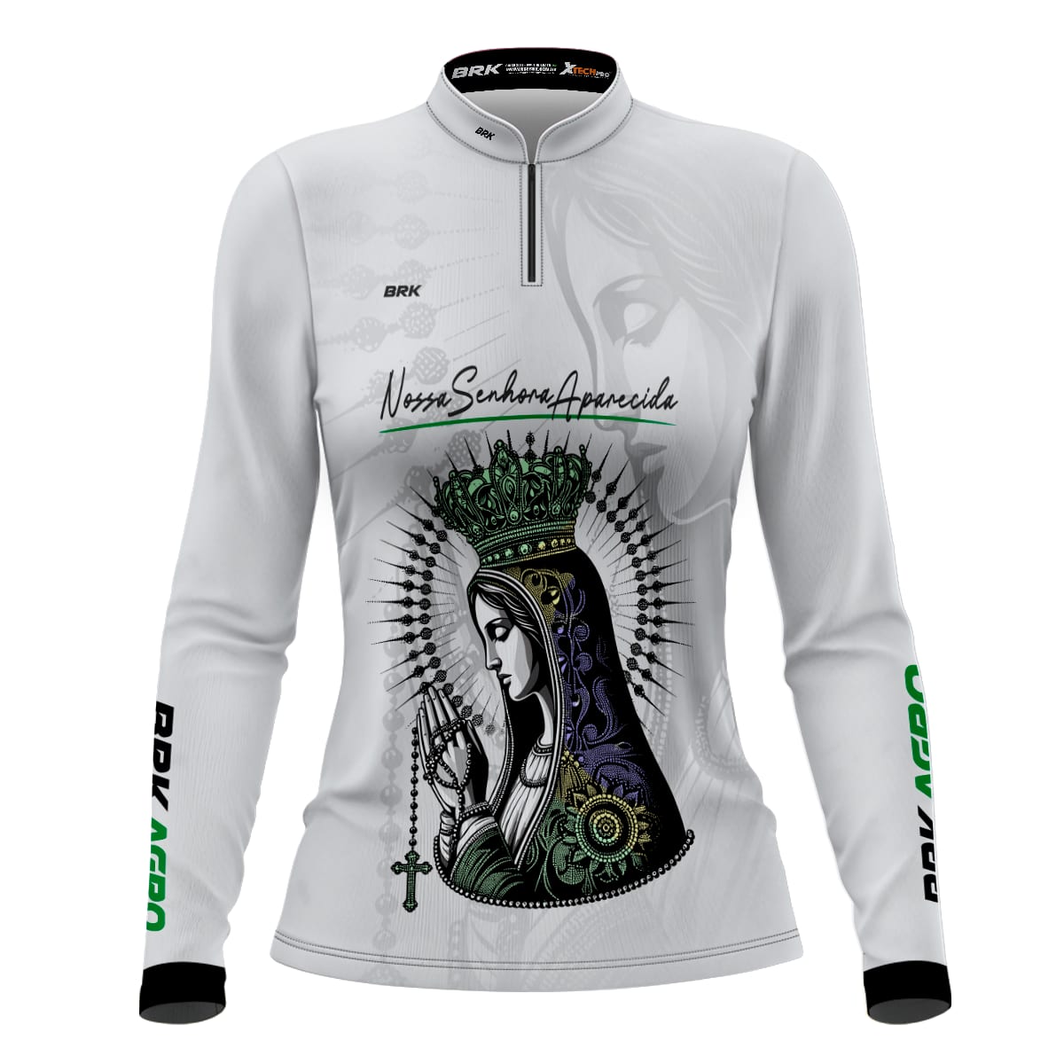 Camisa Feminina Agro Brk Feminina Branca Padroeira com Proteção Solar UV50+ - Brk Agro