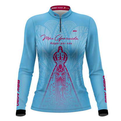 Camisa Agro Brk Feminina Mãe Aparecida Azul Clara com Proteção Solar UV50+ - Brk Agro