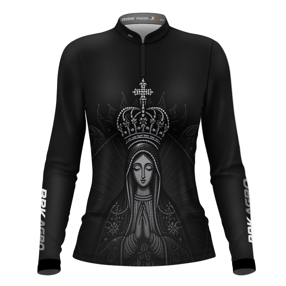 Camisa Feminina Agro Brk Feminina Preta Nossa Senhora com Proteção Solar UV50+ - Brk Agro