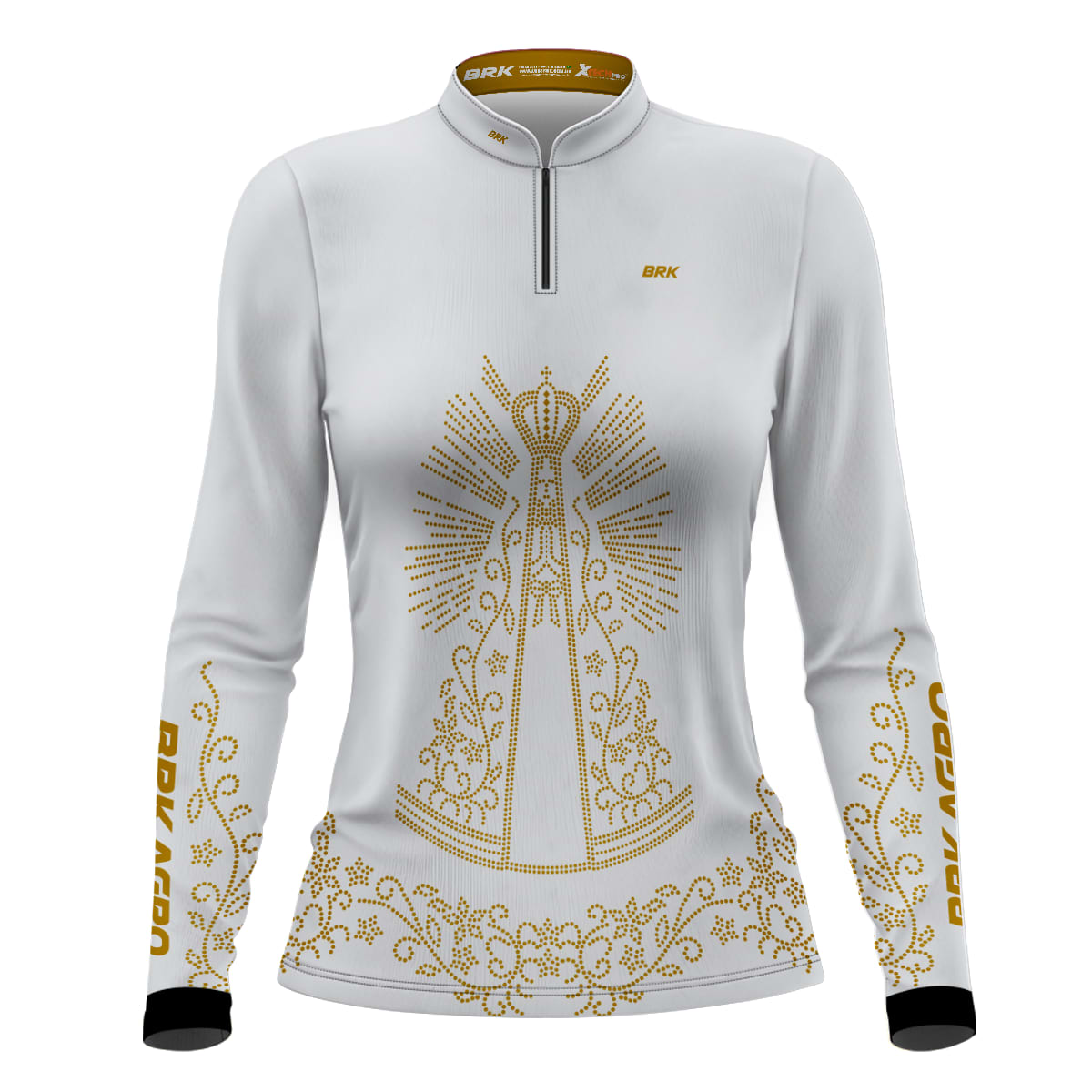 Camisa Feminina Agro Brk Nossa Senhora Strass Branca com Proteção Solar UV50+ - Brk Agro