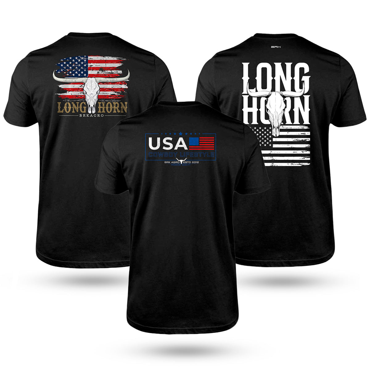 Kit Com 3 Camisetas De Algodão Coleção Long Horn - Brk Agro