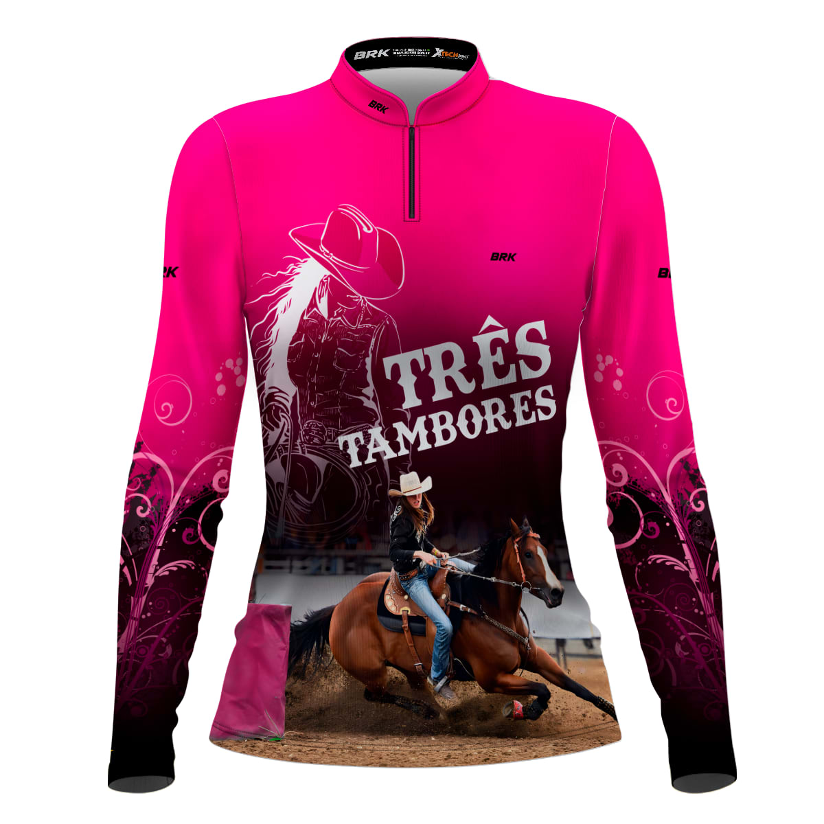 Camisa Agro Brk Feminina Campeã dos Três Tambores Rosa UV50+ - BRK AGRO