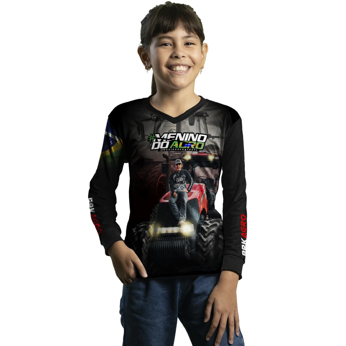 Camisa Agro Brk Menino do Agro Trator Vermelho com Proteção Solar UV50+ - Brk Agro