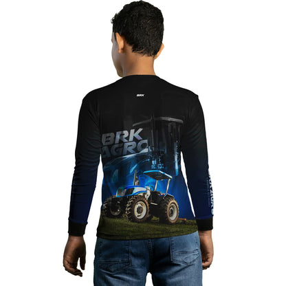 Camisa Infantil Agro Brk Trator TL5 Azul com Proteção Solar UV50+ - Brk Agro