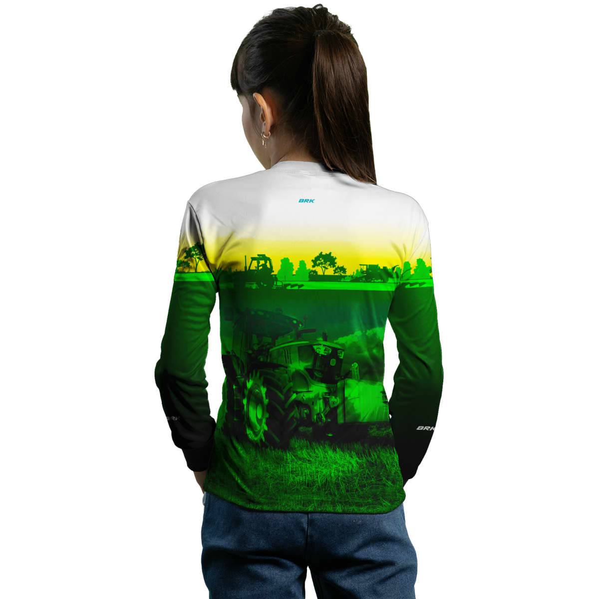 Camisa Branca com Verde Brk Agro John Deere Maquinário com Proteção Solar UV50+ - Brk Agro