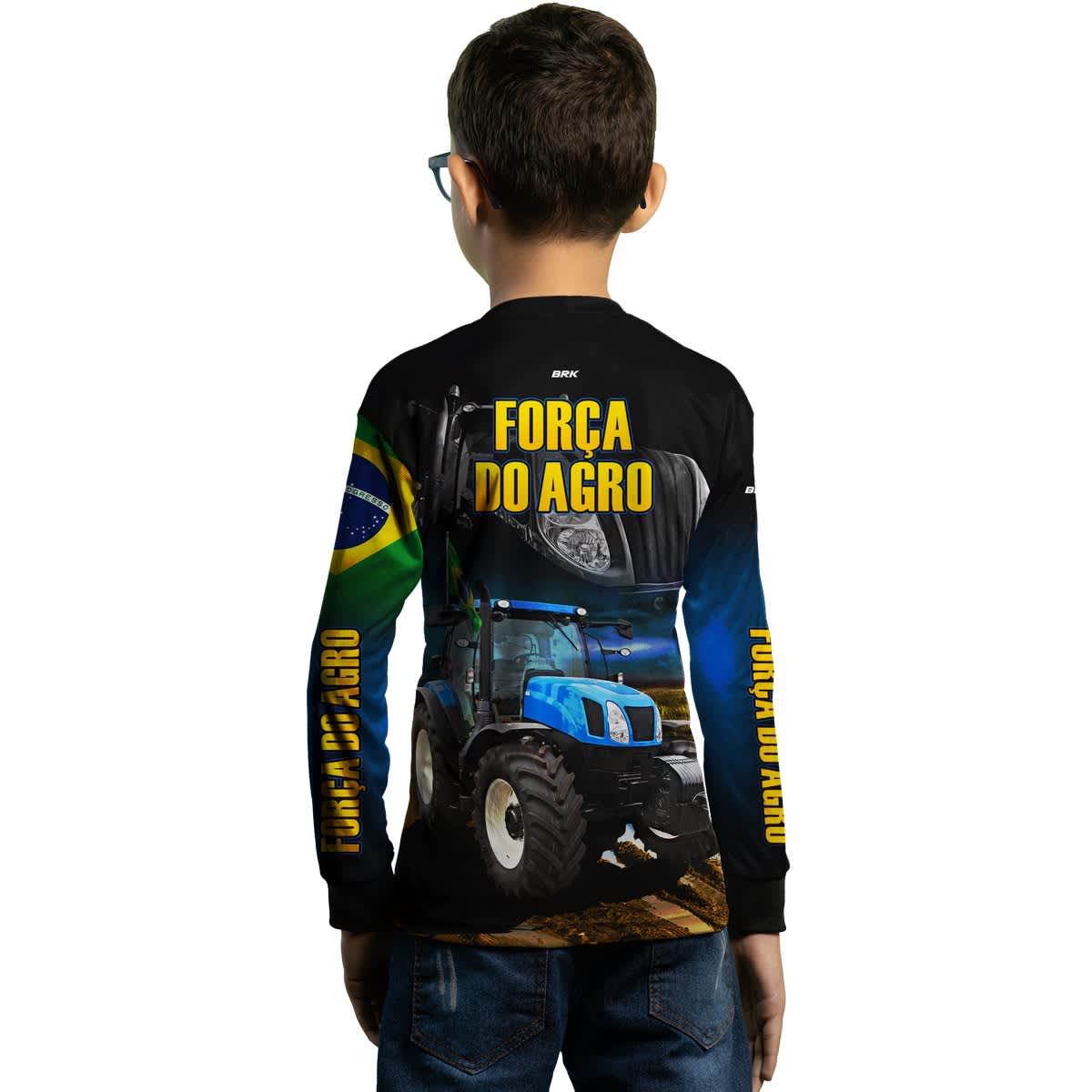 Camisa Agro Brk Trator Azul Força do Agro com Proteção Solar UV50+ - Brk Agro