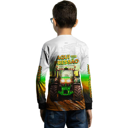 Camisa Agro Brk Trator Aqui Tem Pressão Branca com Proteção Solar UV50+ - Brk Agro