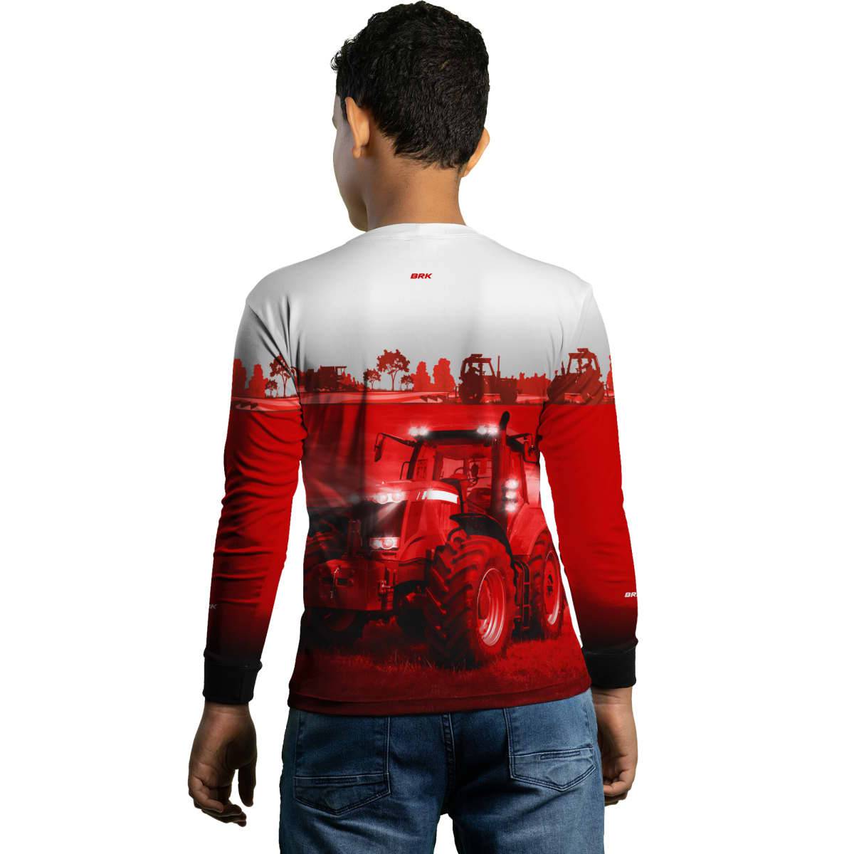 Camisa Branca e Vermelho Brk Agro Massey Ferguson Maquinário com Proteção Solar UV50+ - Brk Agro