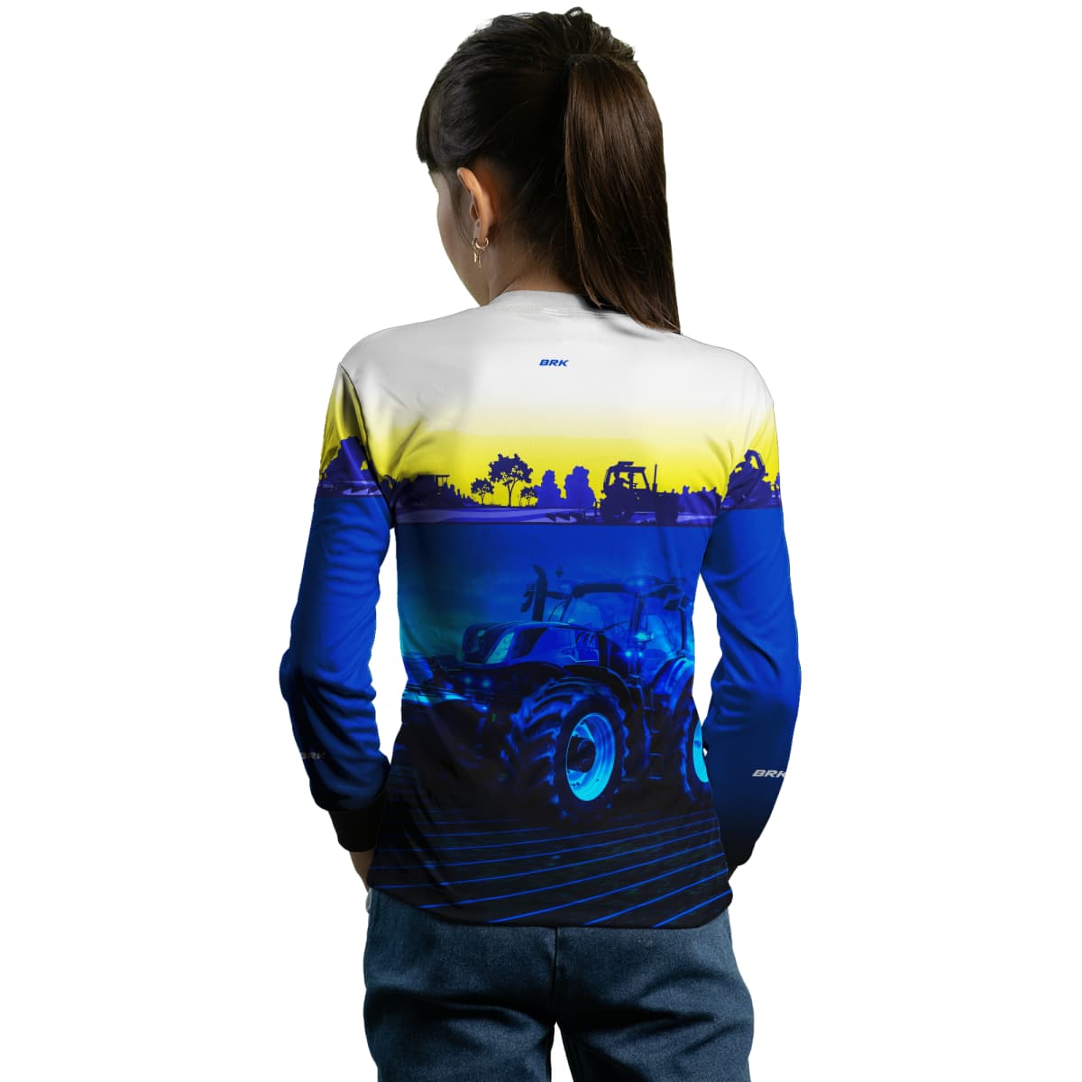 Camisa Branca e Azul Brk Agro New Holland Maquinário com Proteção Solar UV50+ - Brk Agro