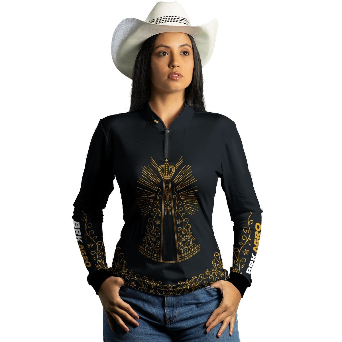 Camisa Agro Brk Feminina Nossa Senhora Strass com Proteção Solar UV50+ - Brk Agro