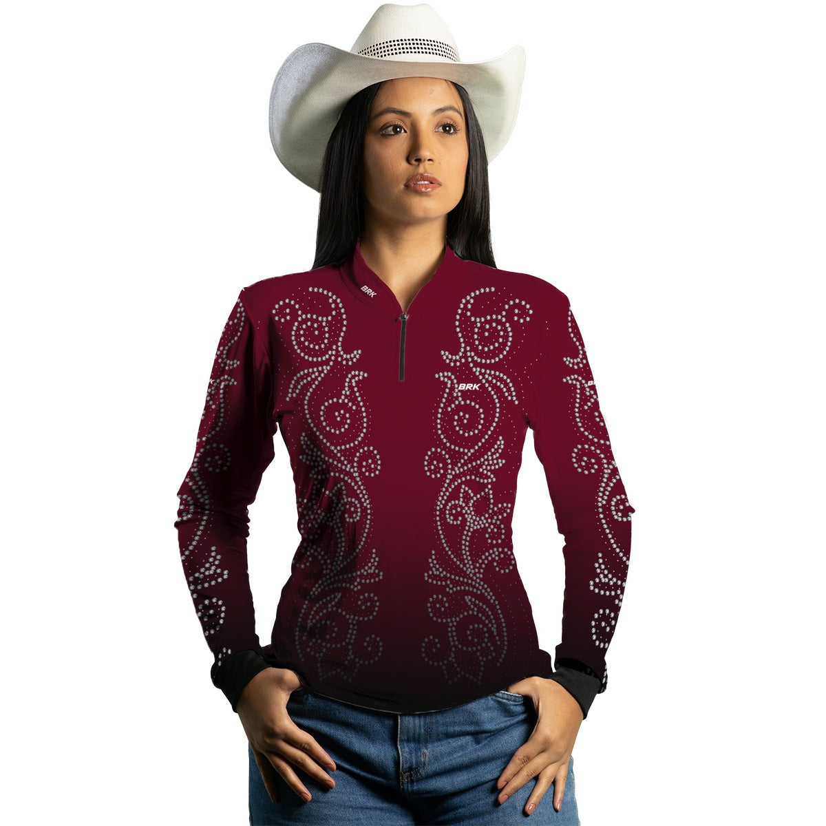 Camisa Feminina Country Agro Brk Boiadeira Vinho com UV50+ - Brk Agro