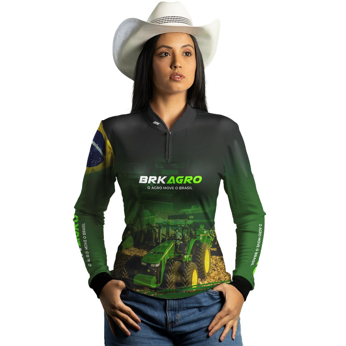 Camisa Agro Feminina Brk Verde o Agro Move o Brasil com Proteção Solar UV50+ - Brk Agro